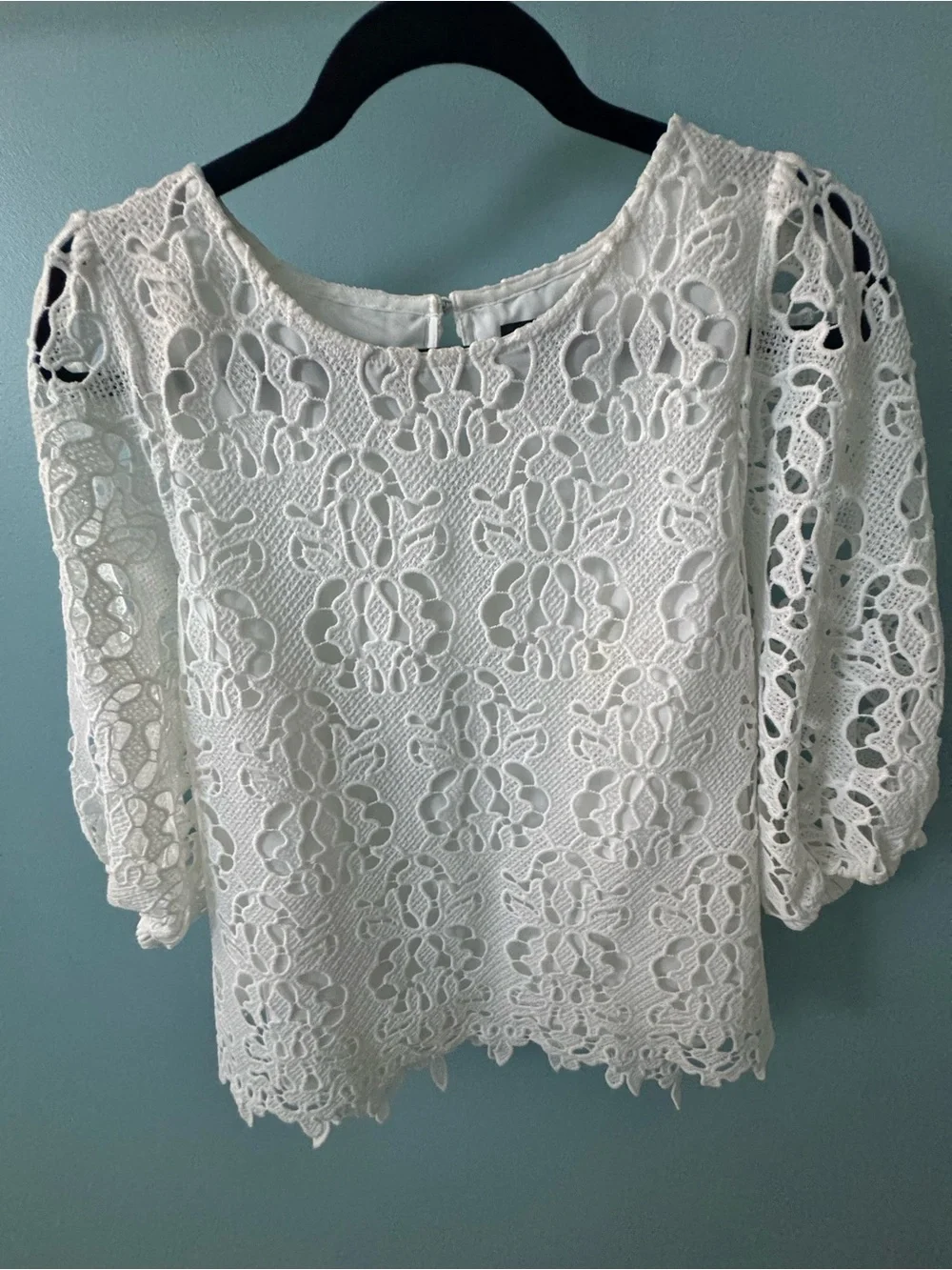 Banana Republic White Lace Puff-Sleeve Blouse
